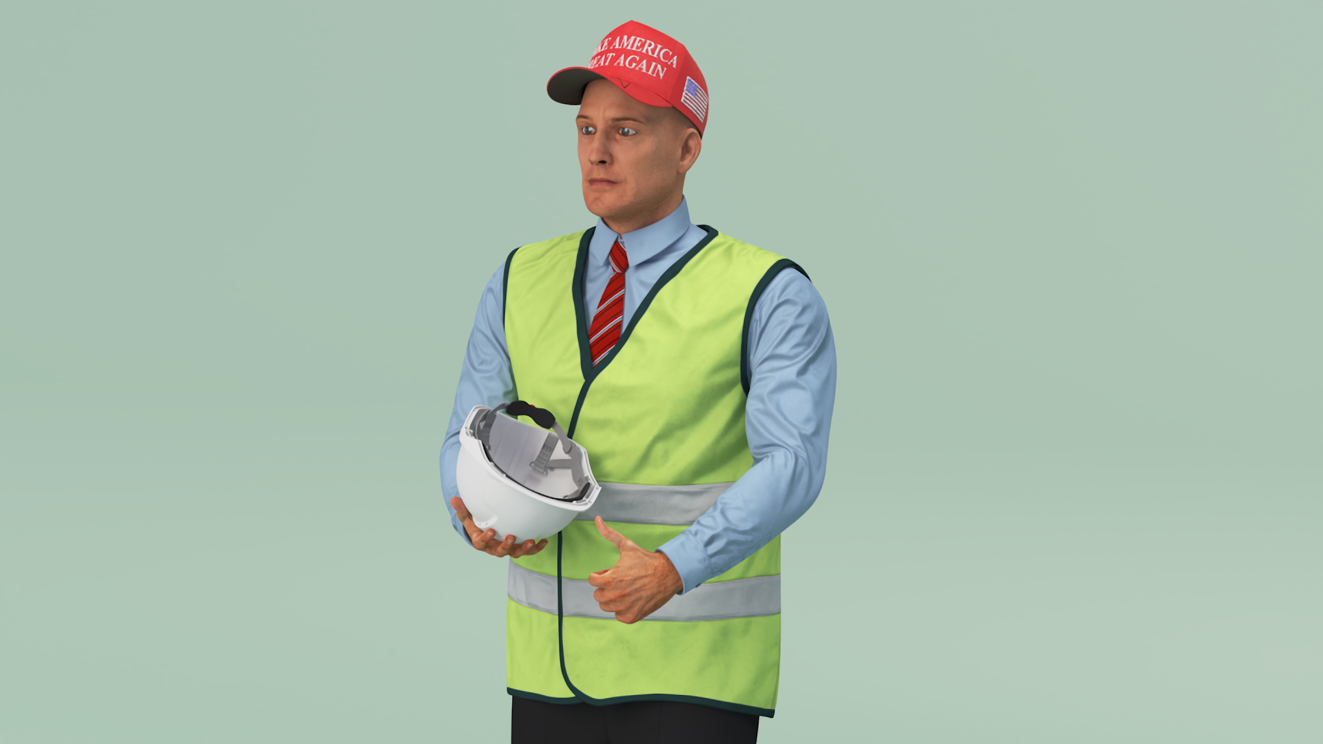 Construction Architect in Yellow Safety Jacket and MAGA Hat 3D model