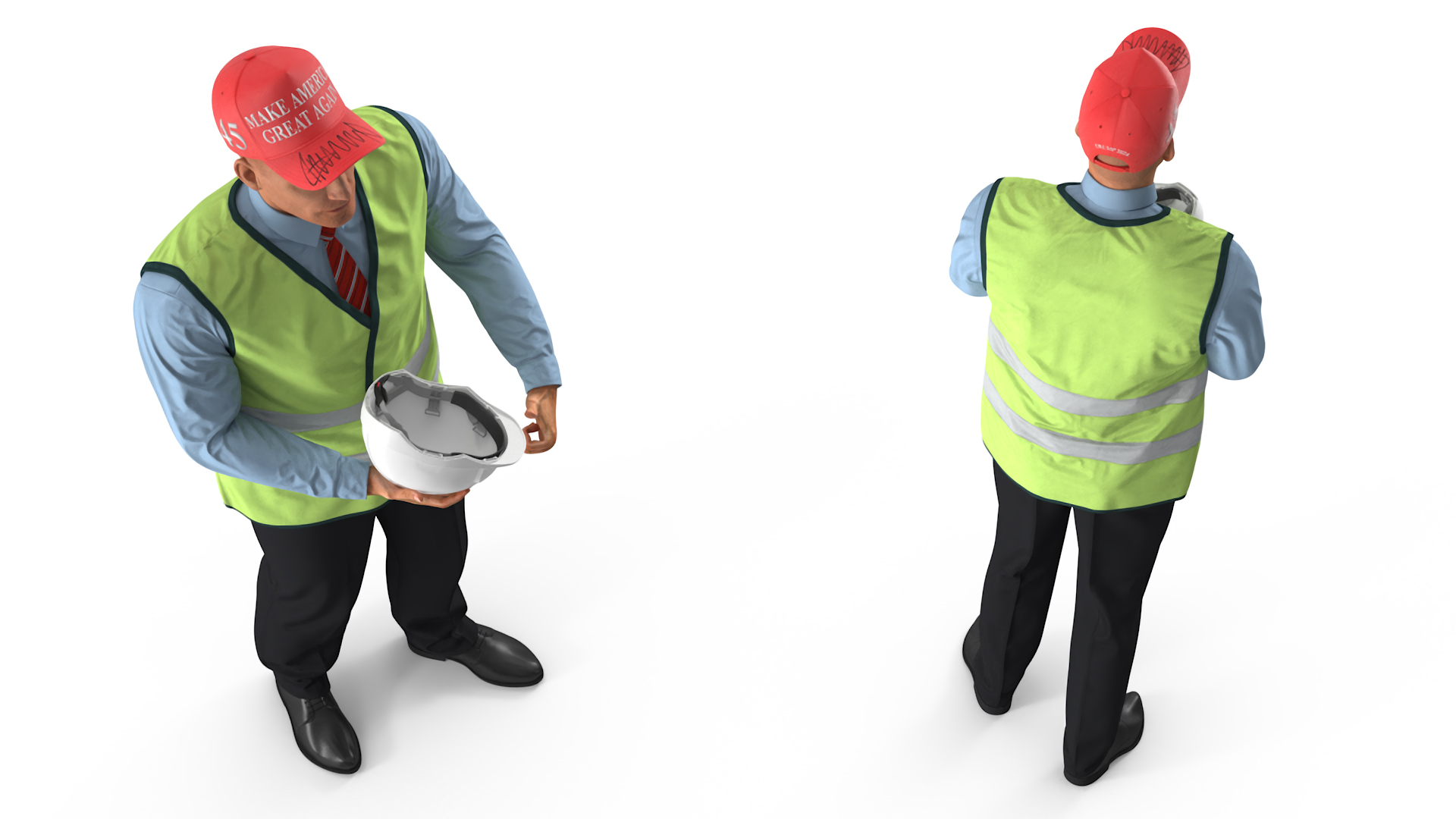 Construction Architect in Yellow Safety Jacket and MAGA Hat 3D model