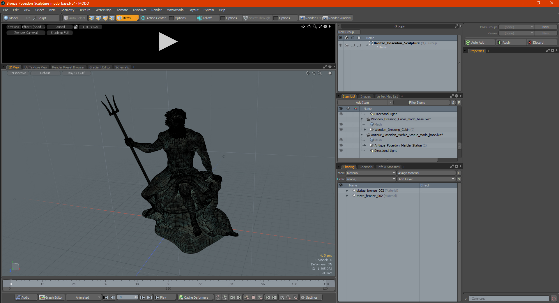 3D model Bronze Poseidon Sculpture