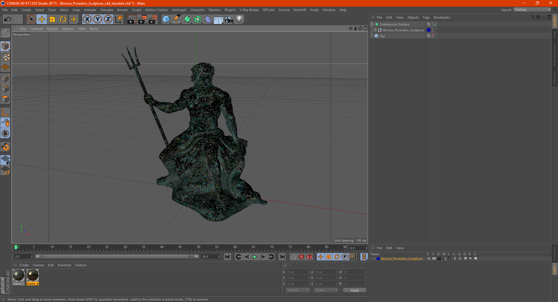 3D model Bronze Poseidon Sculpture