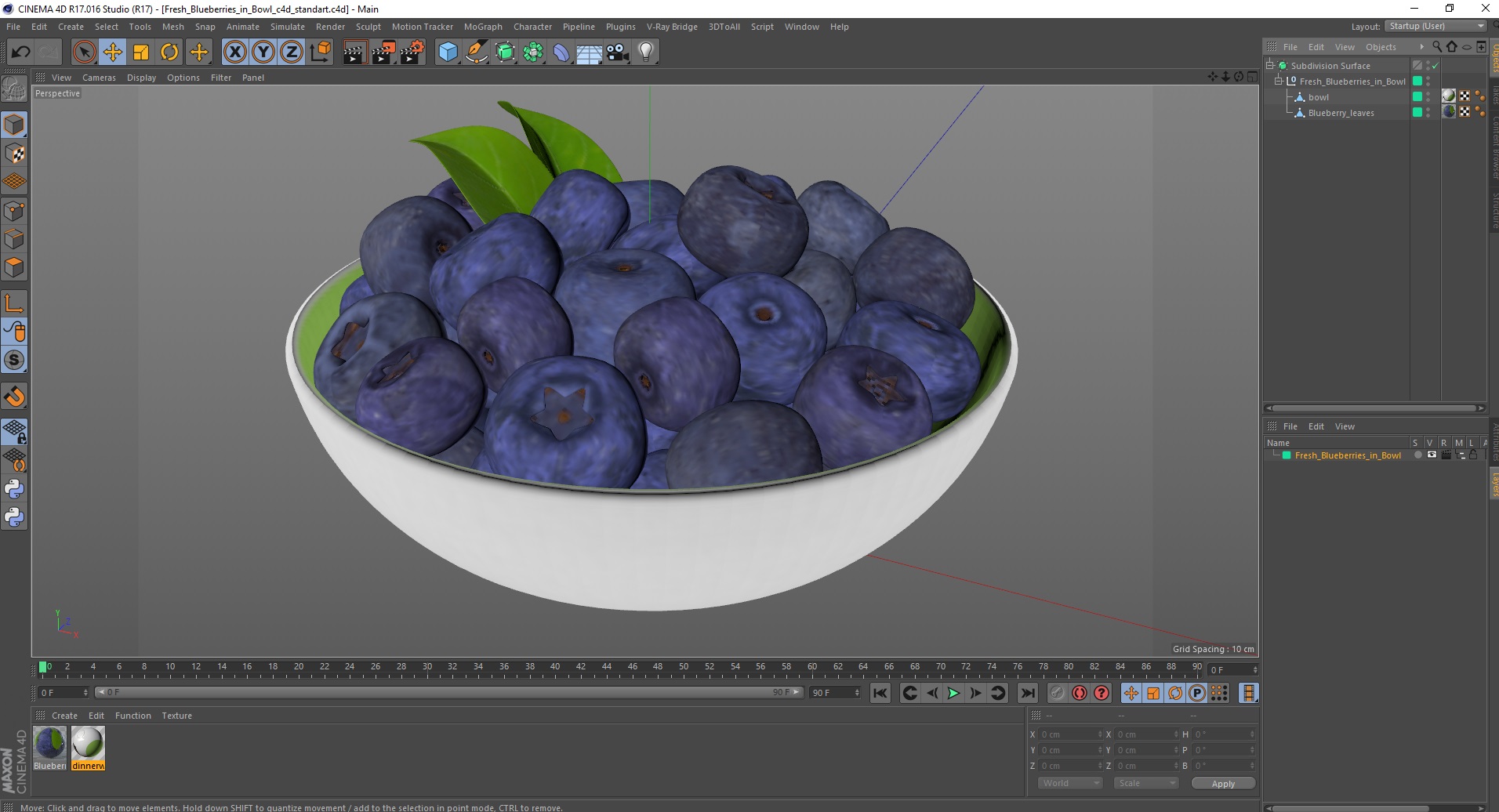 3D model Fresh Blueberries in Bowl