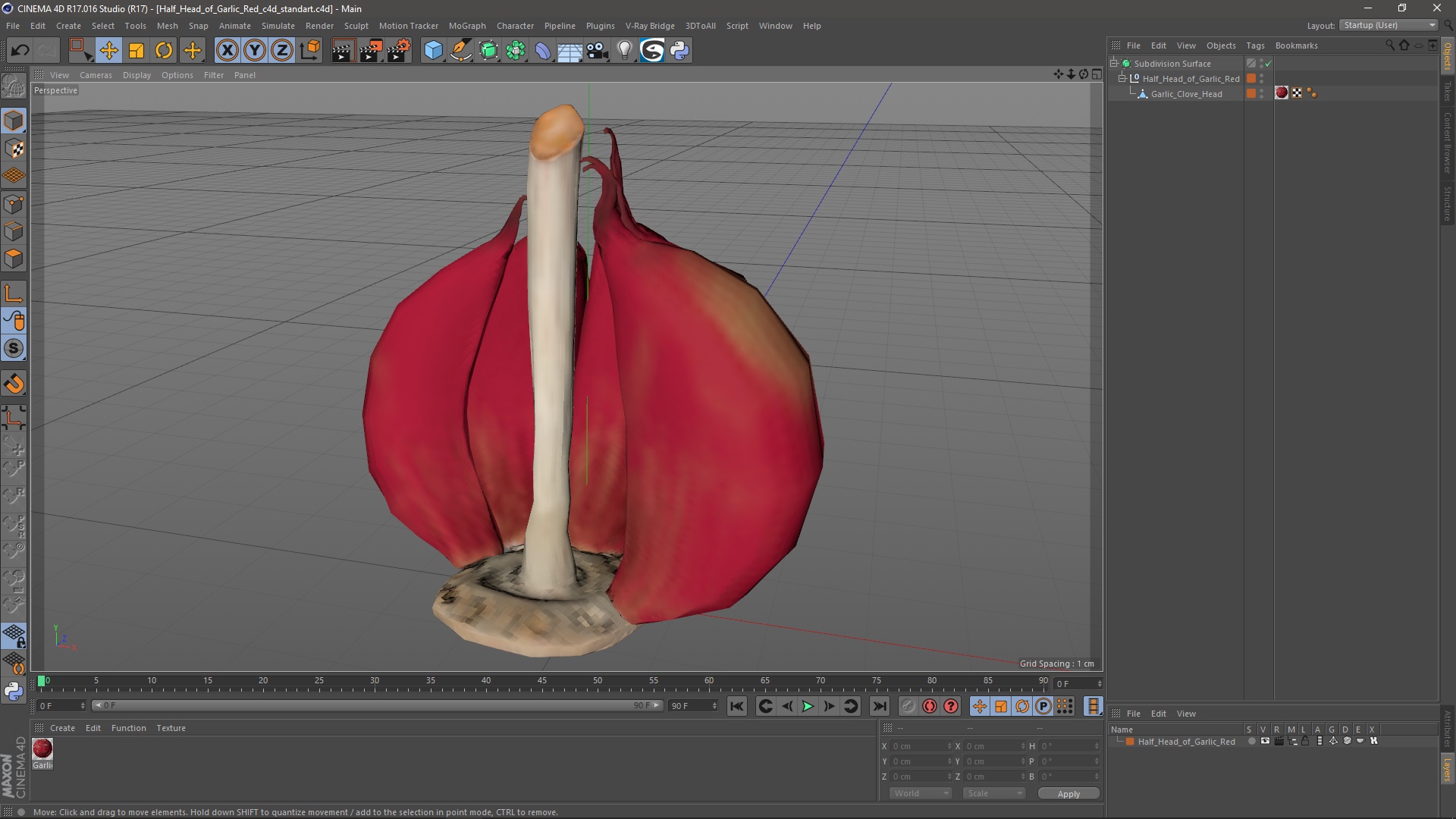 3D Half Head of Garlic Red model
