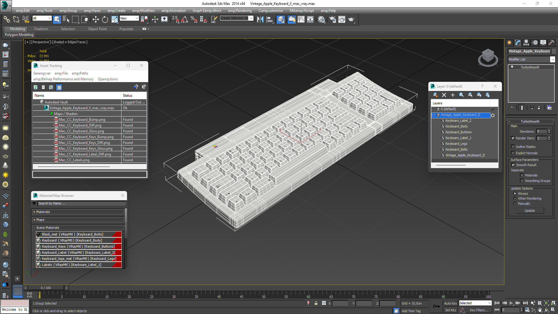 3D model Vintage Apple Keyboard II