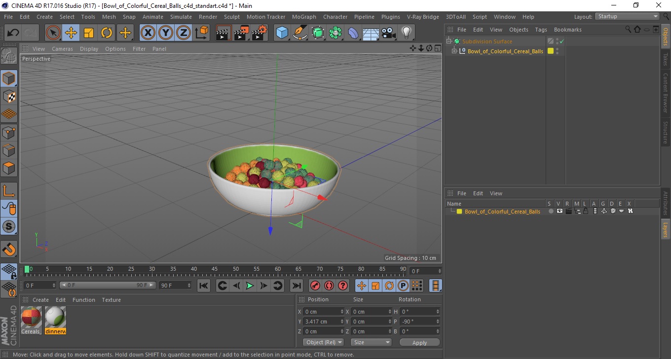 Bowl of Colorful Cereal Balls 3D model