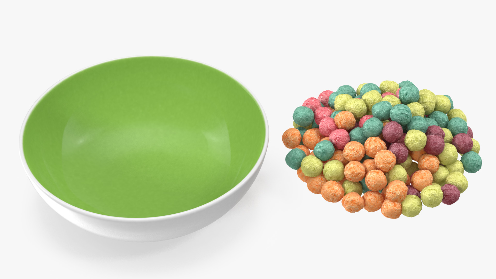 Bowl of Colorful Cereal Balls 3D model