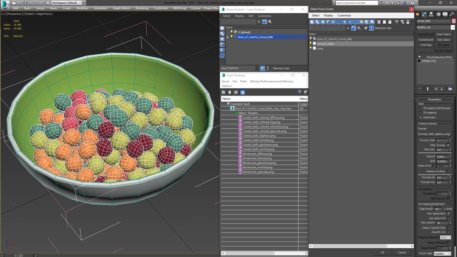 Bowl of Colorful Cereal Balls 3D model