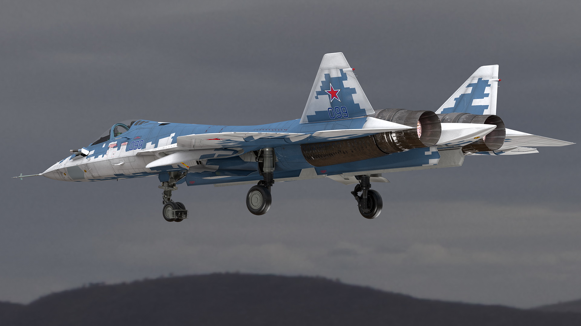 3D SU 57 Stealth Jet Fighter Pixel Camouflage Rigged for Maya model
