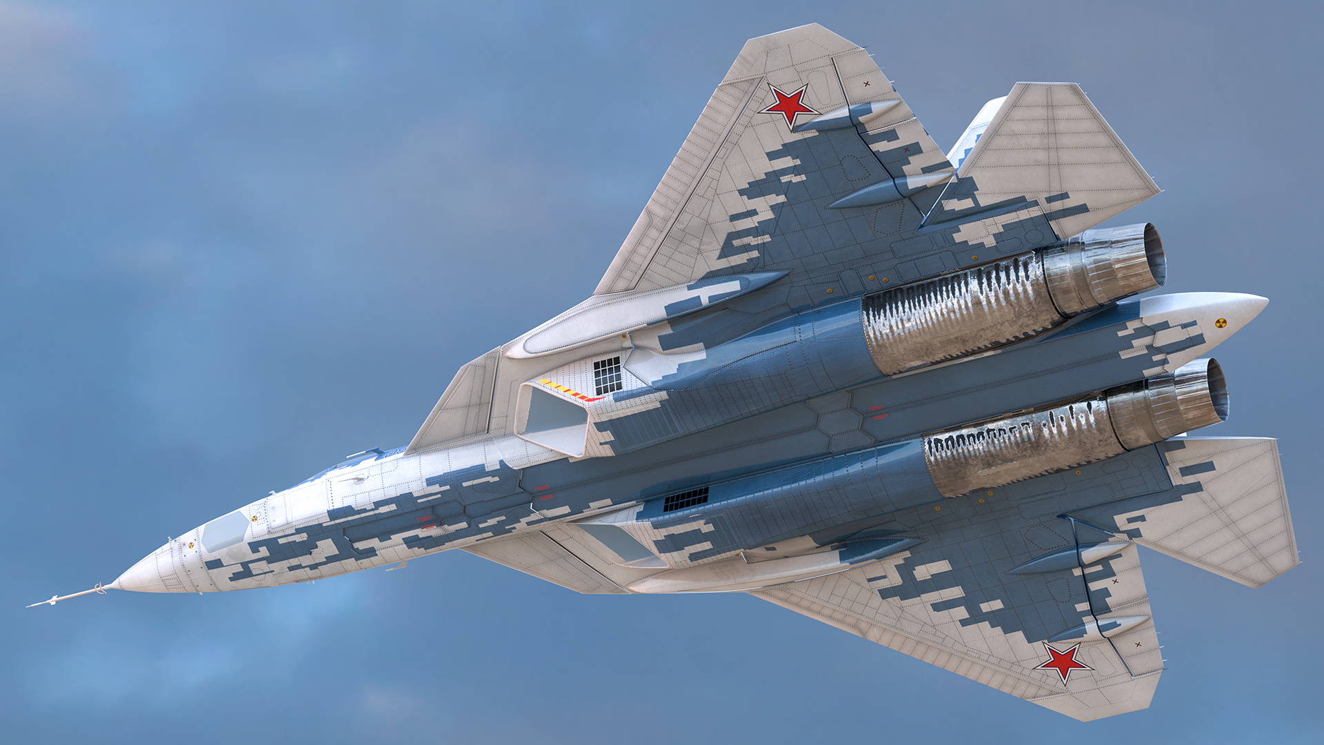3D SU 57 Stealth Jet Fighter Pixel Camouflage Rigged for Maya model