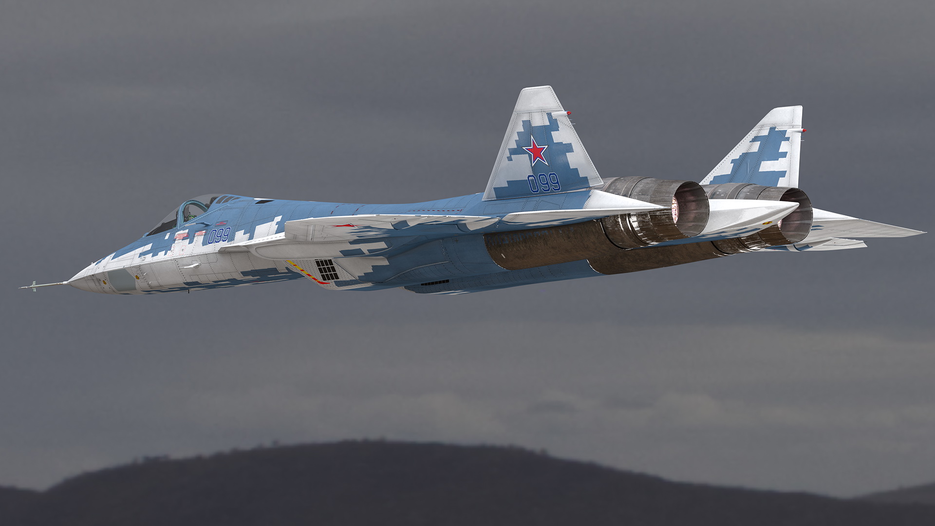 3D SU 57 Stealth Jet Fighter Pixel Camouflage Rigged for Maya model