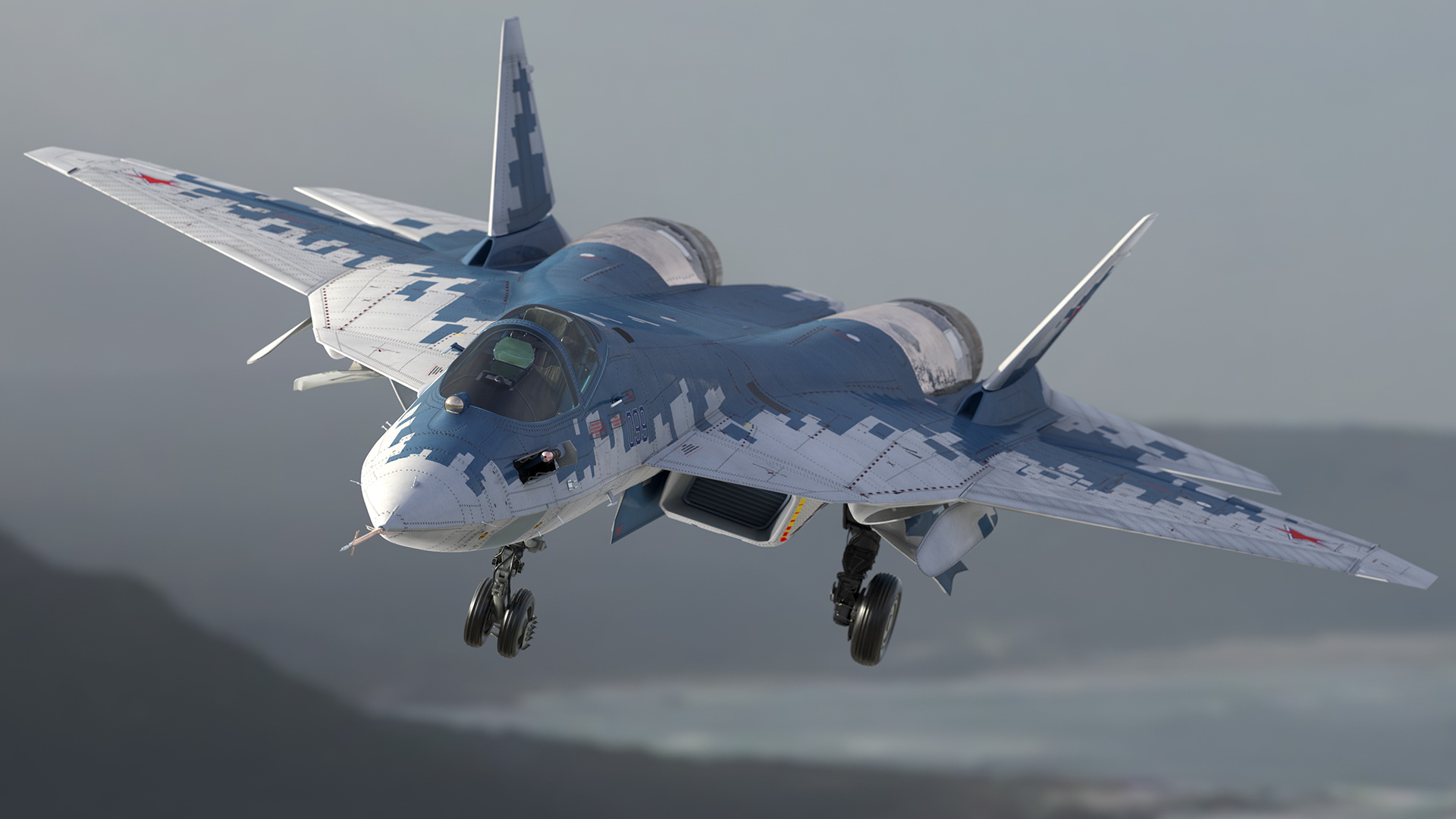3D SU 57 Stealth Jet Fighter Pixel Camouflage Rigged for Maya model