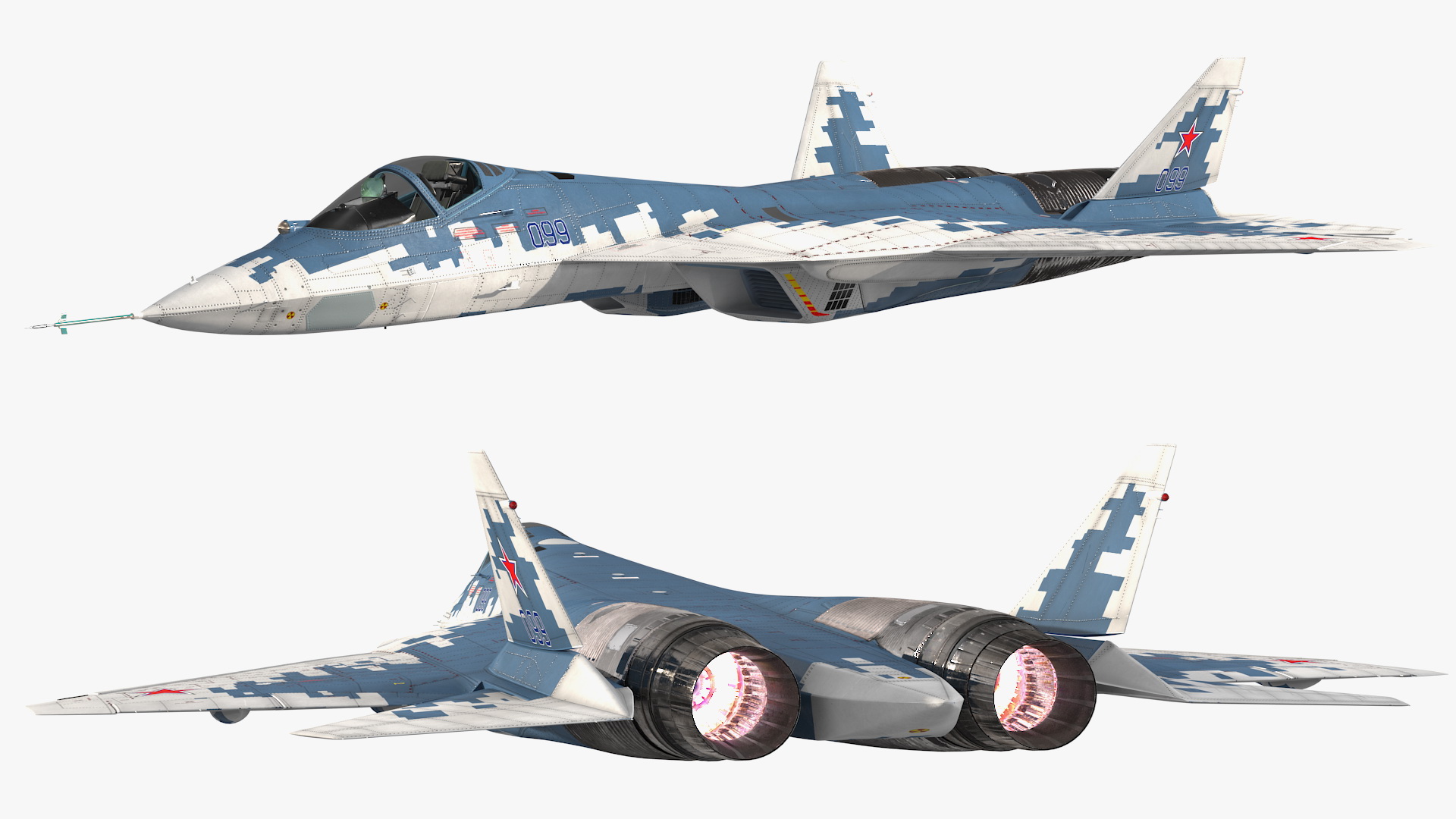 3D SU 57 Stealth Jet Fighter Pixel Camouflage Rigged for Maya model