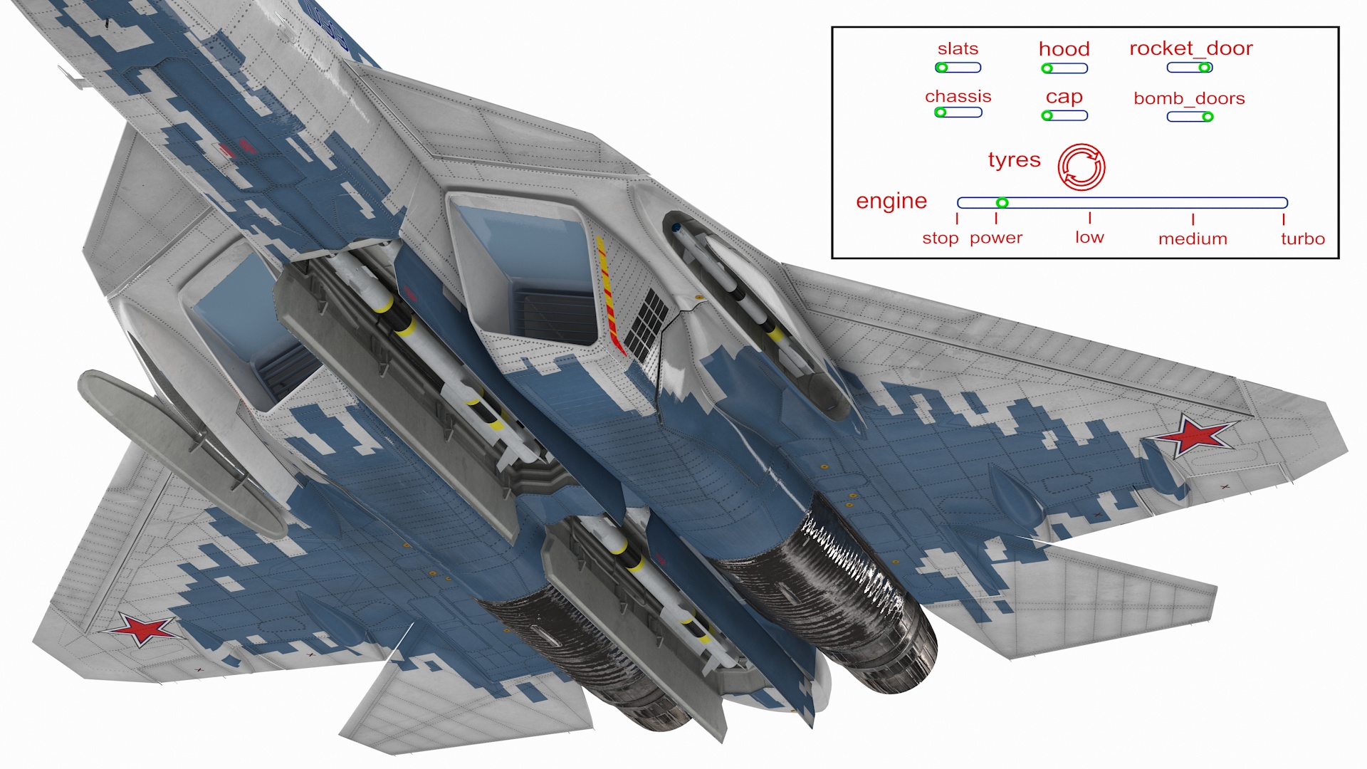 3D SU 57 Stealth Jet Fighter Pixel Camouflage Rigged for Maya model