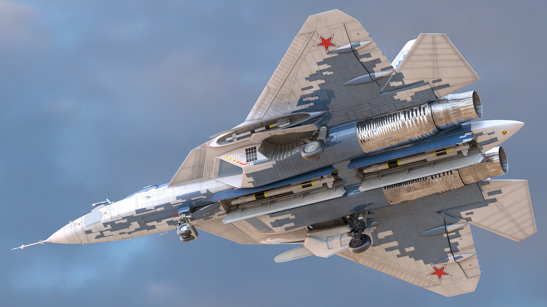 3D SU 57 Stealth Jet Fighter Pixel Camouflage Rigged for Maya model
