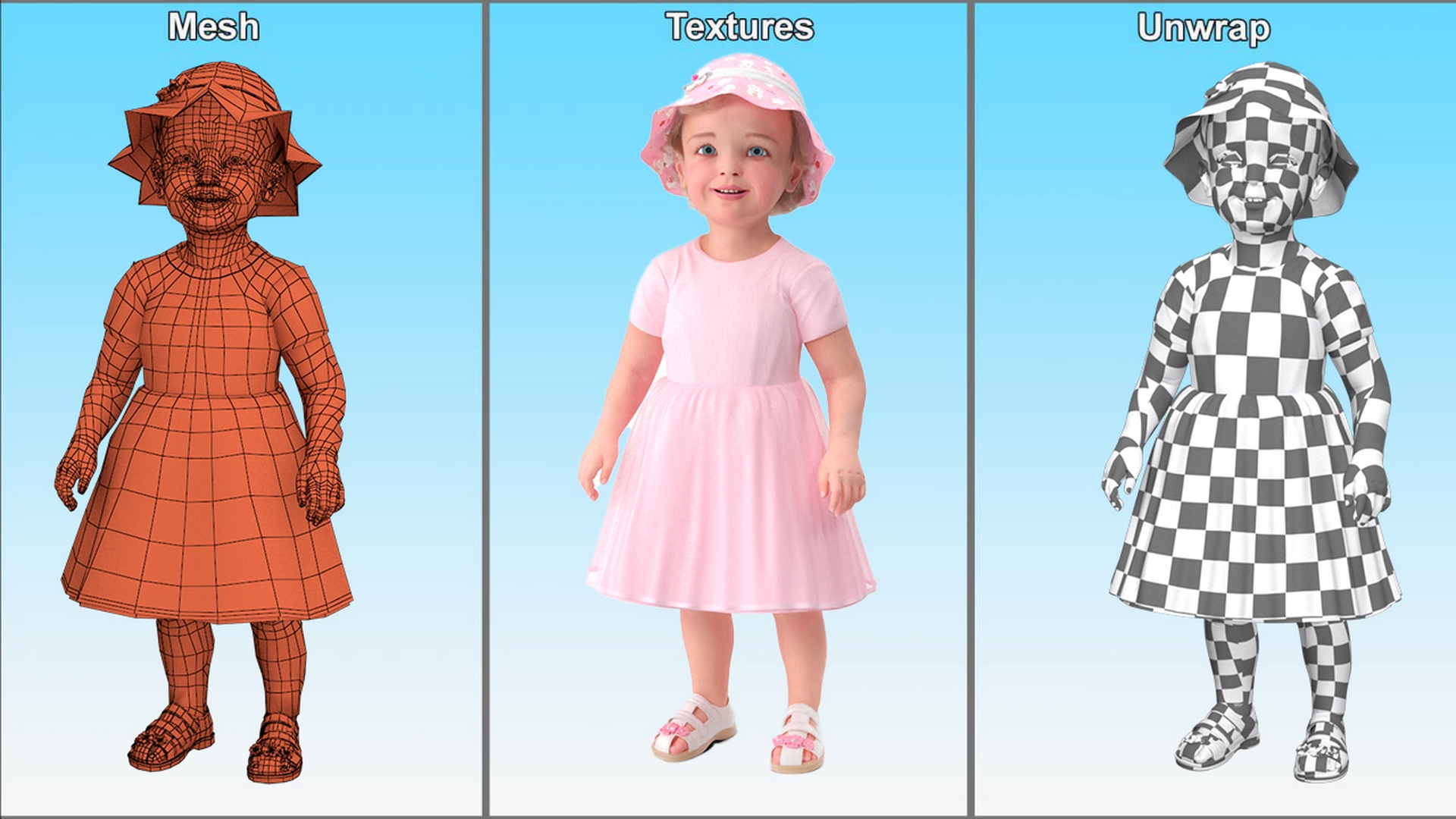 Toddler Girl Everyday Summer Dress Standing Fur 3D