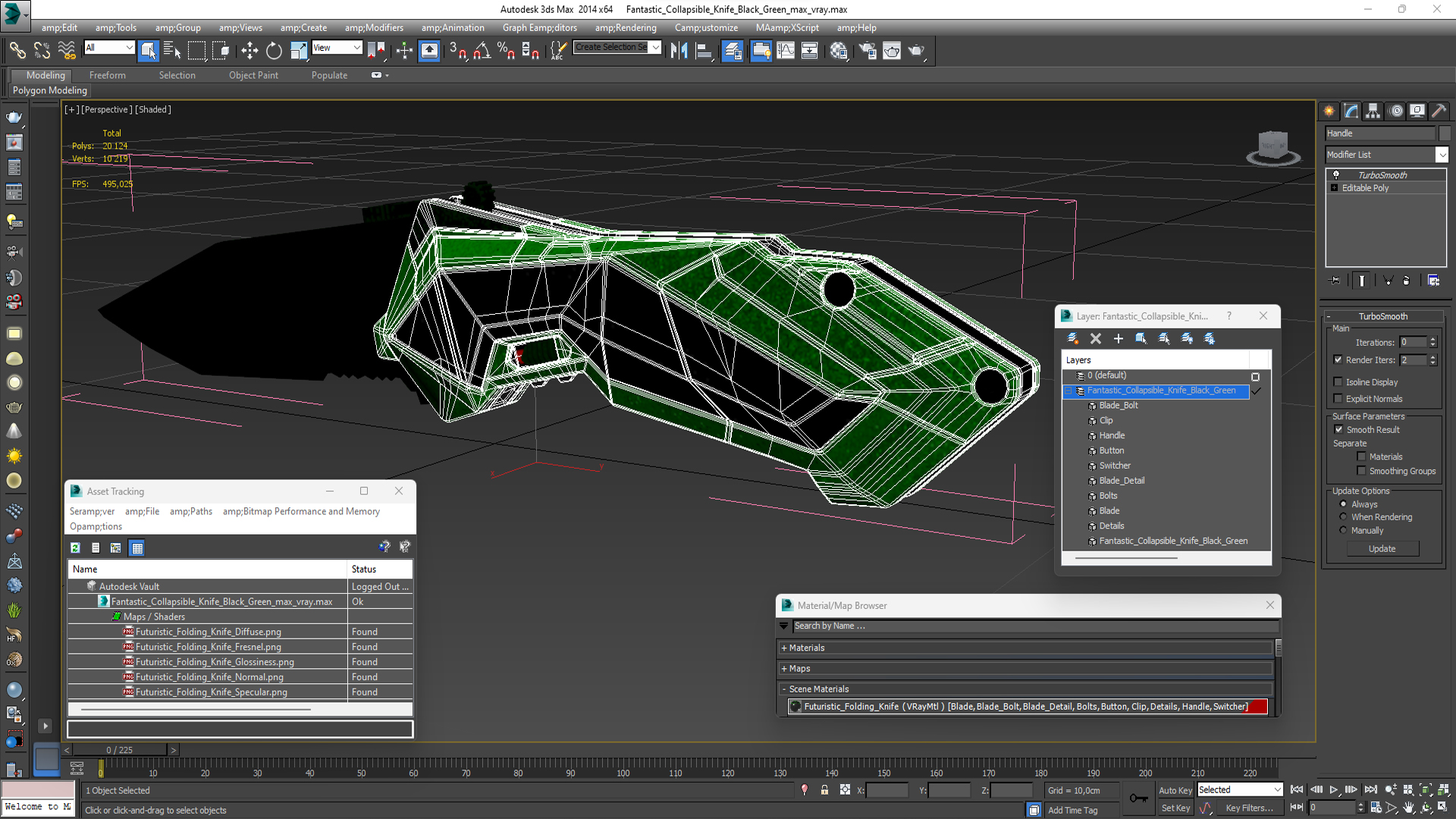 Fantastic Collapsible Knife Black Green 3D model