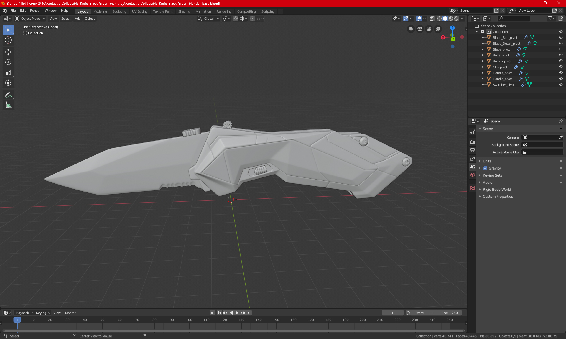 Fantastic Collapsible Knife Black Green 3D model