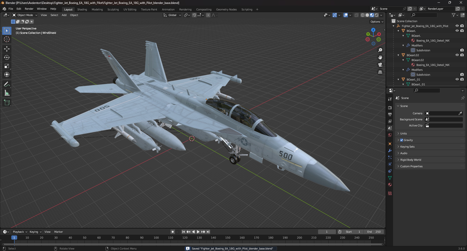 3D Fighter Jet Boeing EA 18G with Pilot