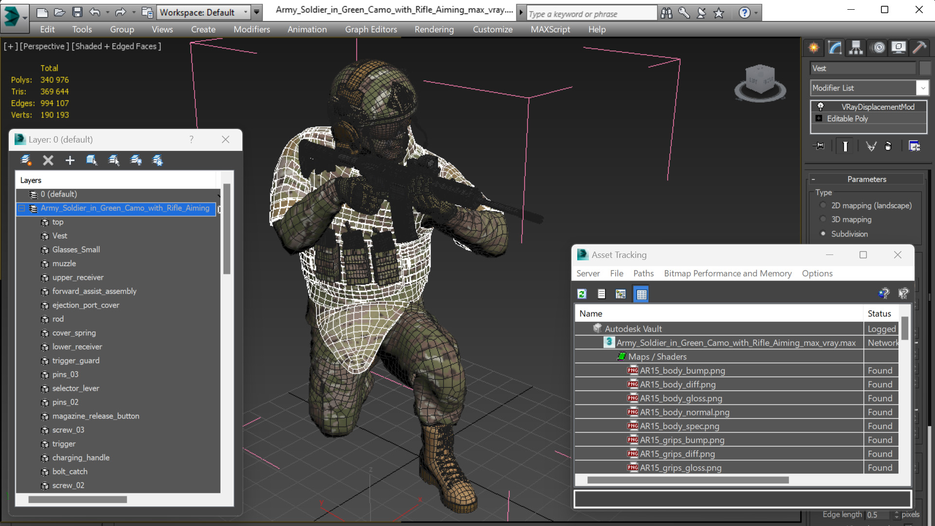 Army Soldier in Green Camo with Rifle Aiming 3D model