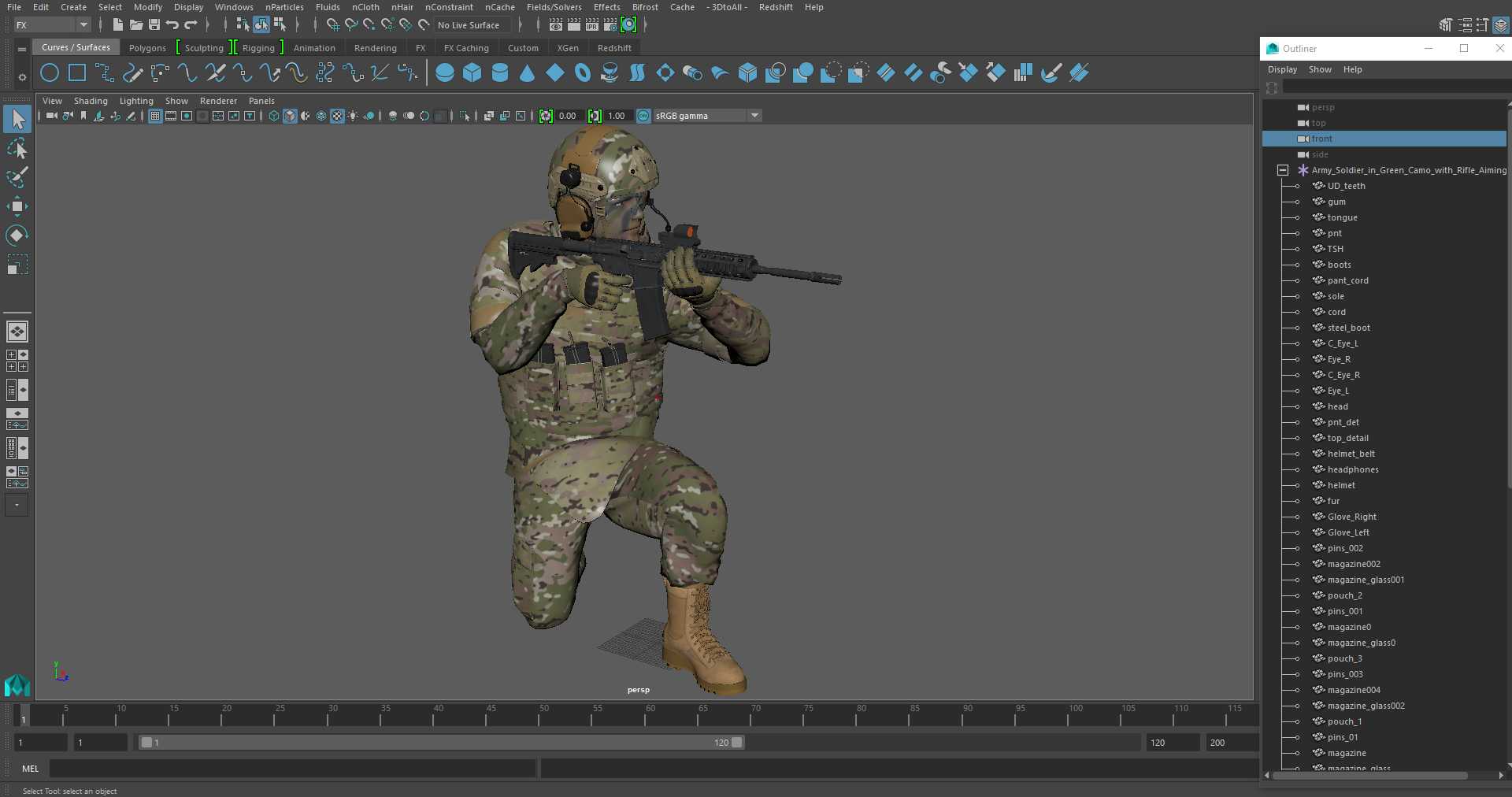 Army Soldier in Green Camo with Rifle Aiming 3D model