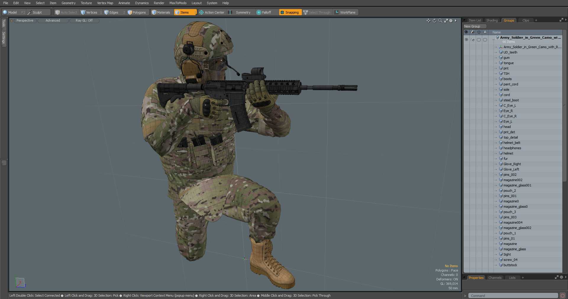 Army Soldier in Green Camo with Rifle Aiming 3D model