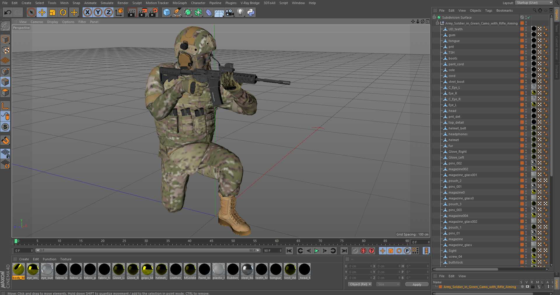 Army Soldier in Green Camo with Rifle Aiming 3D model