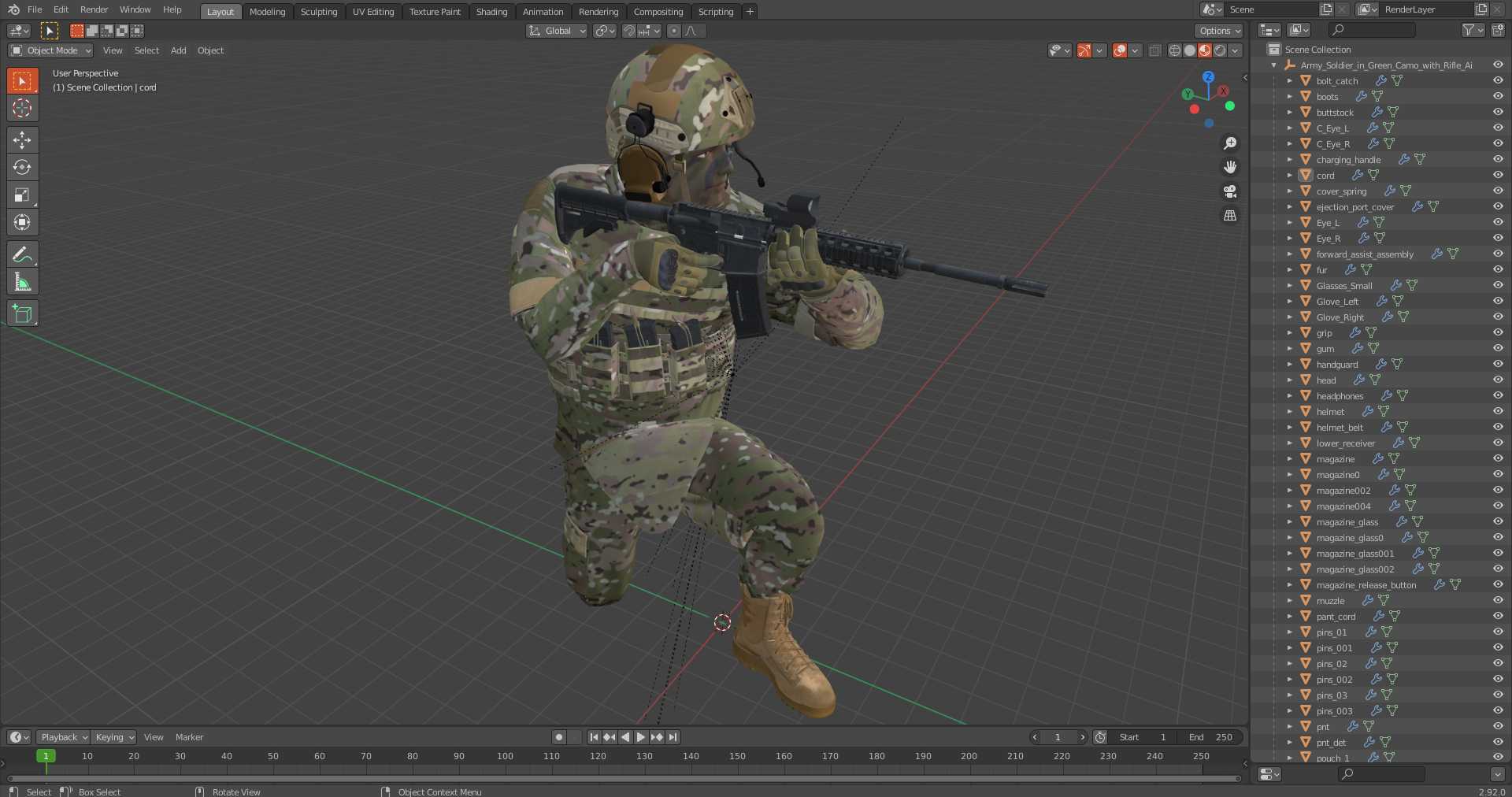 Army Soldier in Green Camo with Rifle Aiming 3D model