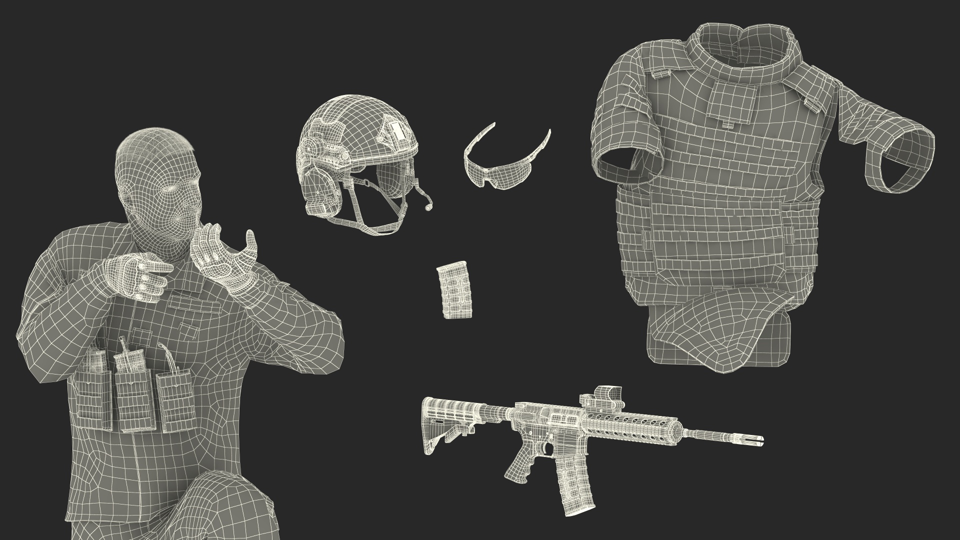 Army Soldier in Green Camo with Rifle Aiming 3D model