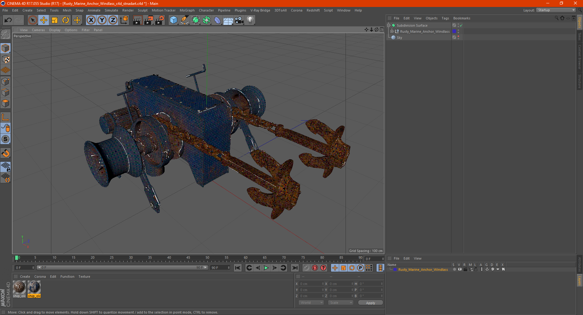 3D Rusty Marine Anchor Windlass model