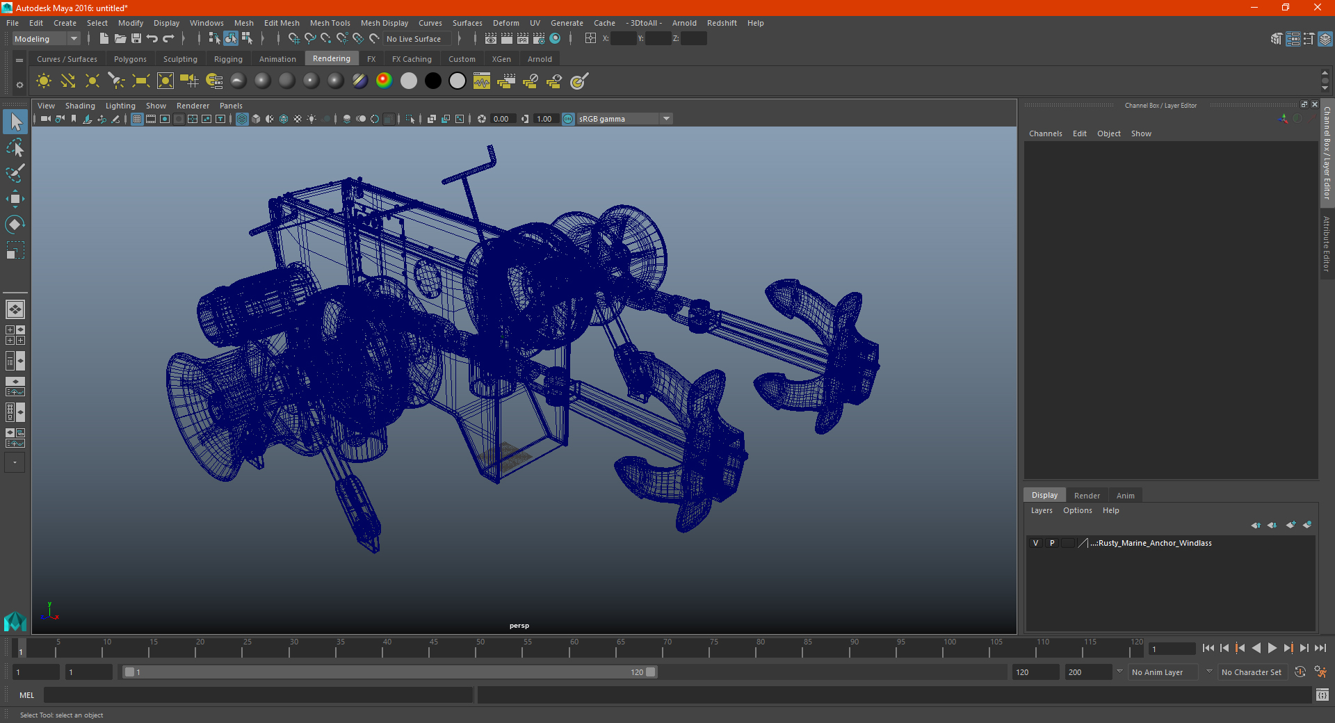 3D Rusty Marine Anchor Windlass model