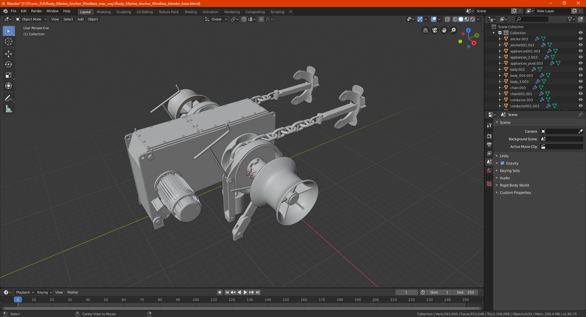 3D Rusty Marine Anchor Windlass model