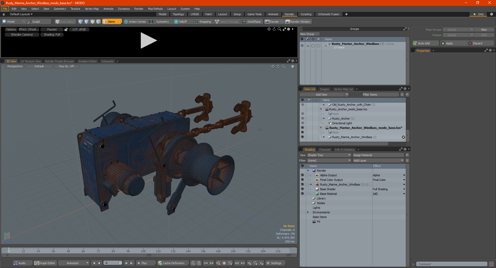 3D Rusty Marine Anchor Windlass model