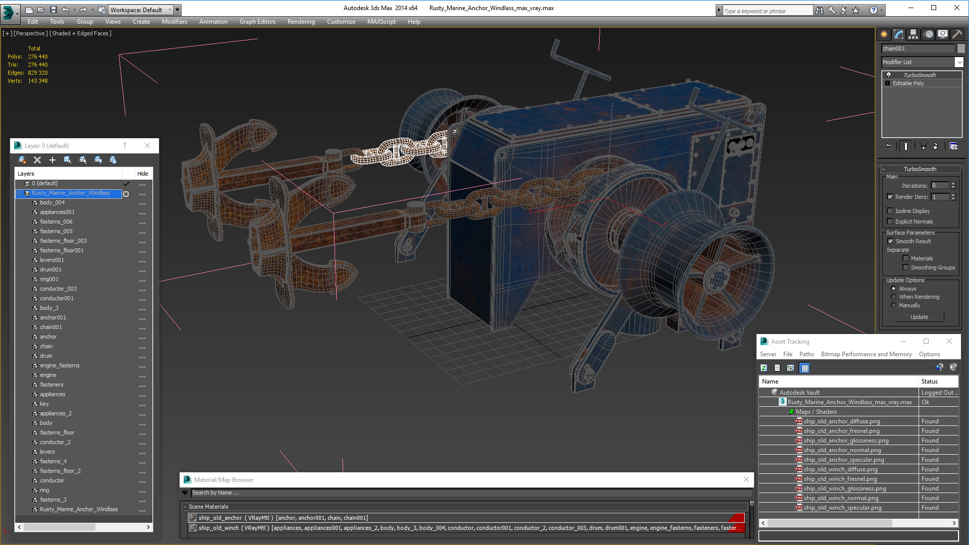 3D Rusty Marine Anchor Windlass model