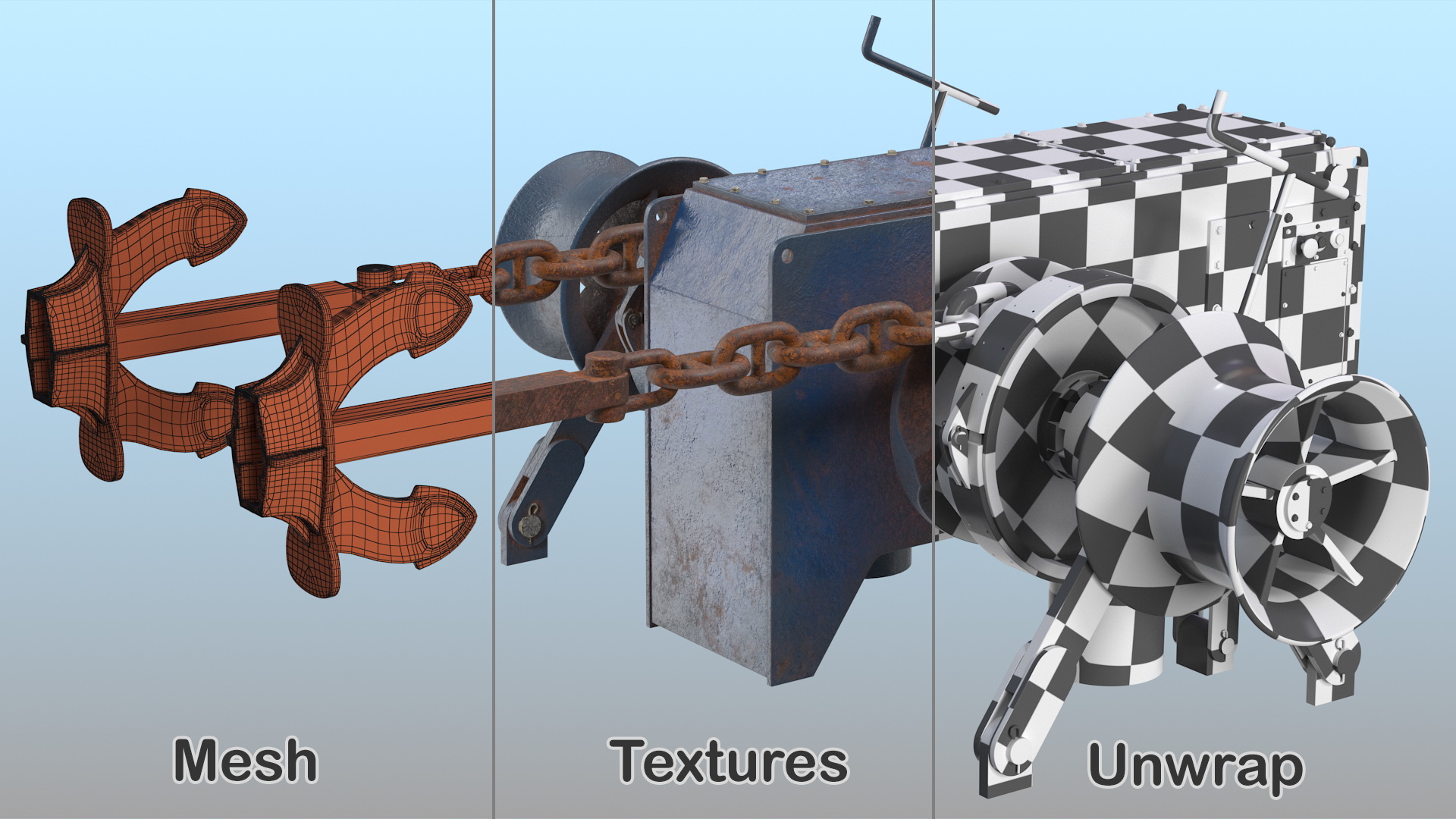 3D Rusty Marine Anchor Windlass model
