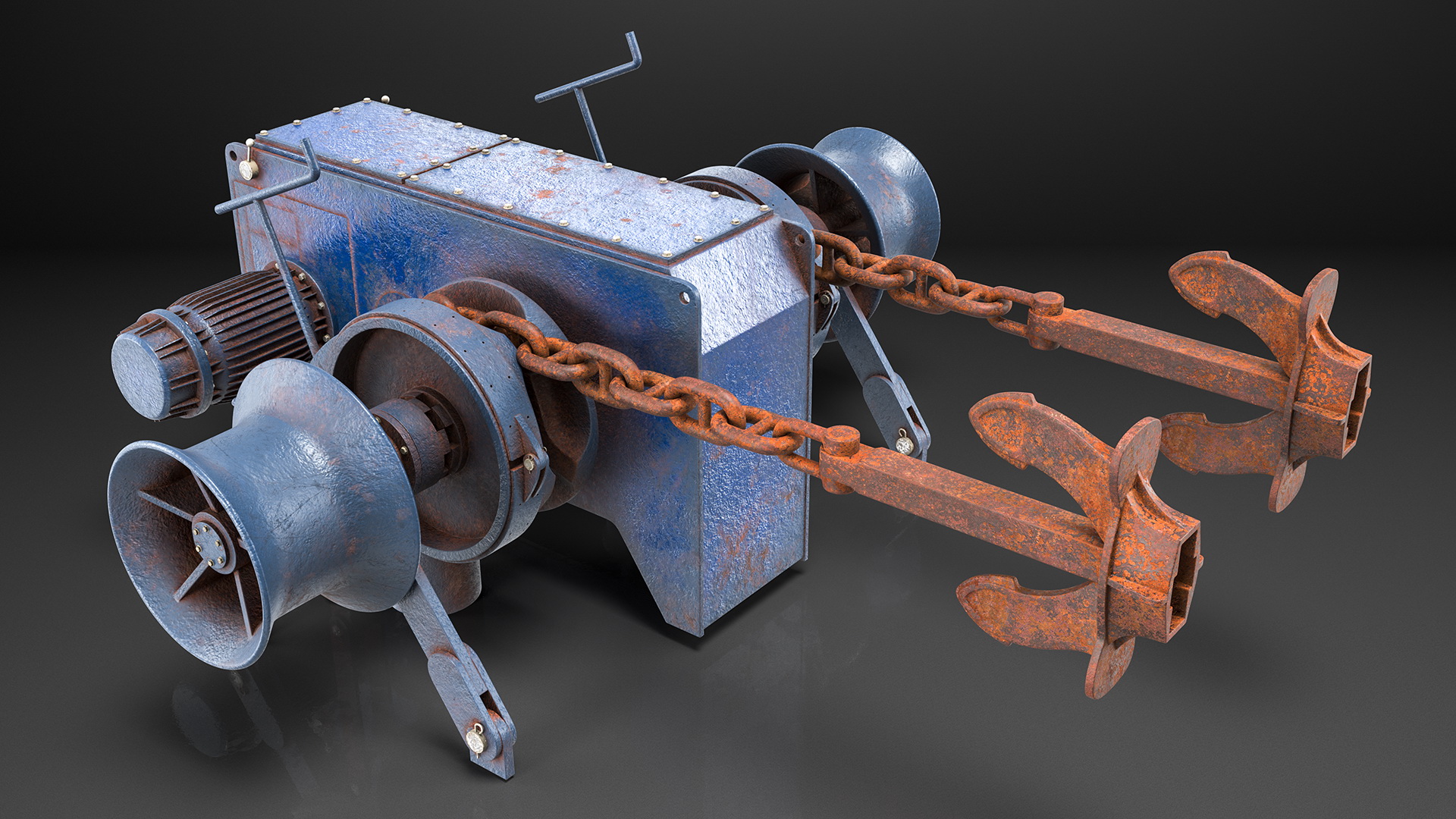 3D Rusty Marine Anchor Windlass model