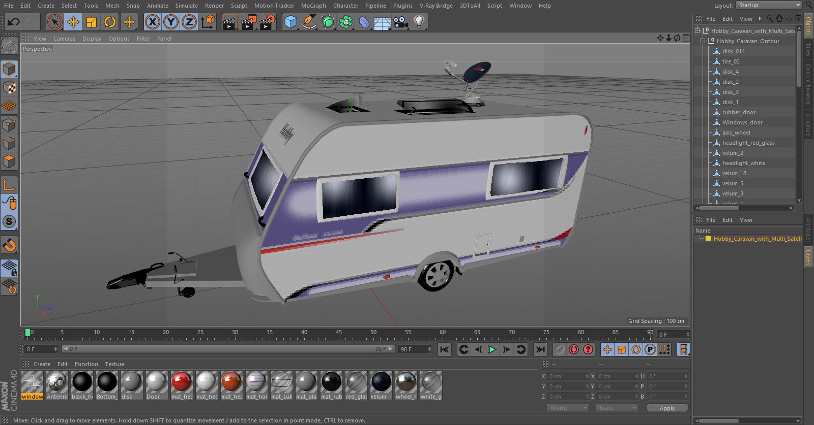 Hobby Caravan with Multi Satellite Antenna SK1000 3D model