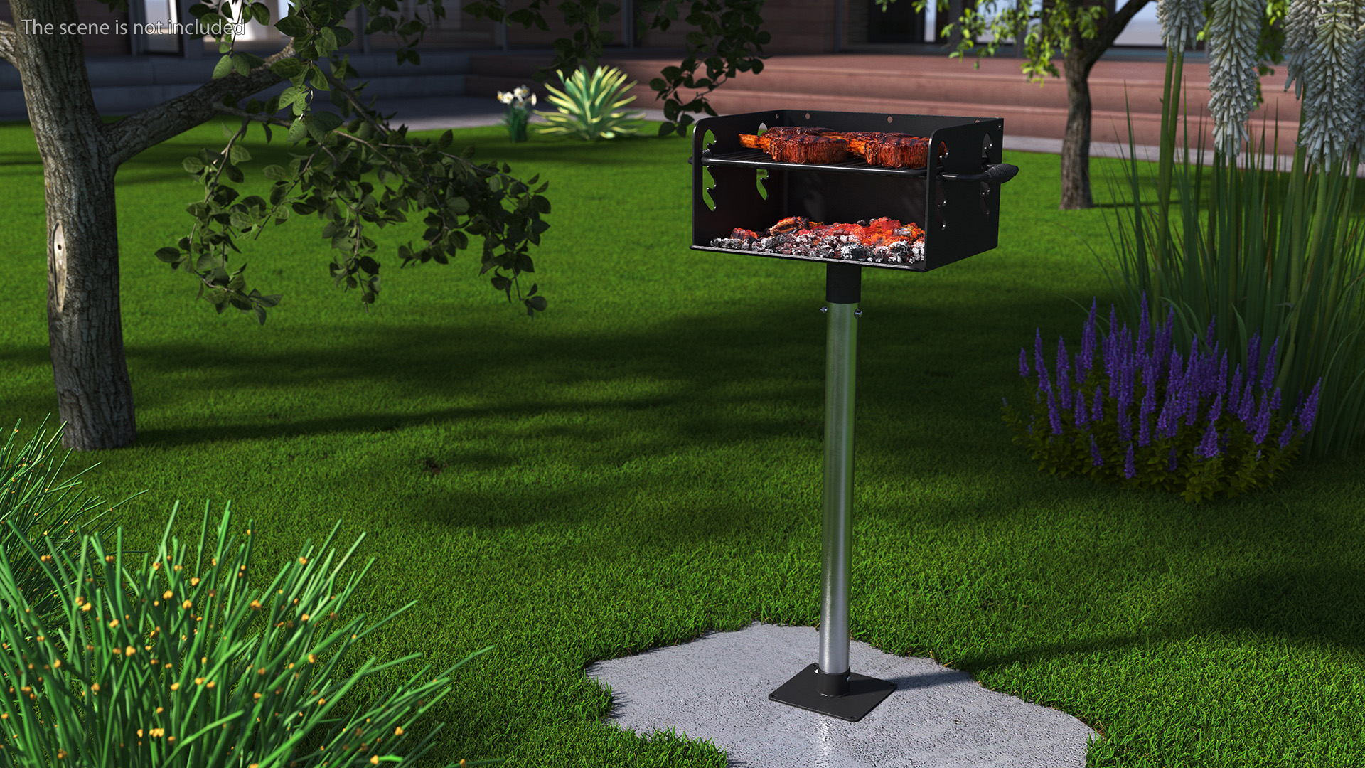 3D Charcoal Grill with BBQ Tomahawk Steak model