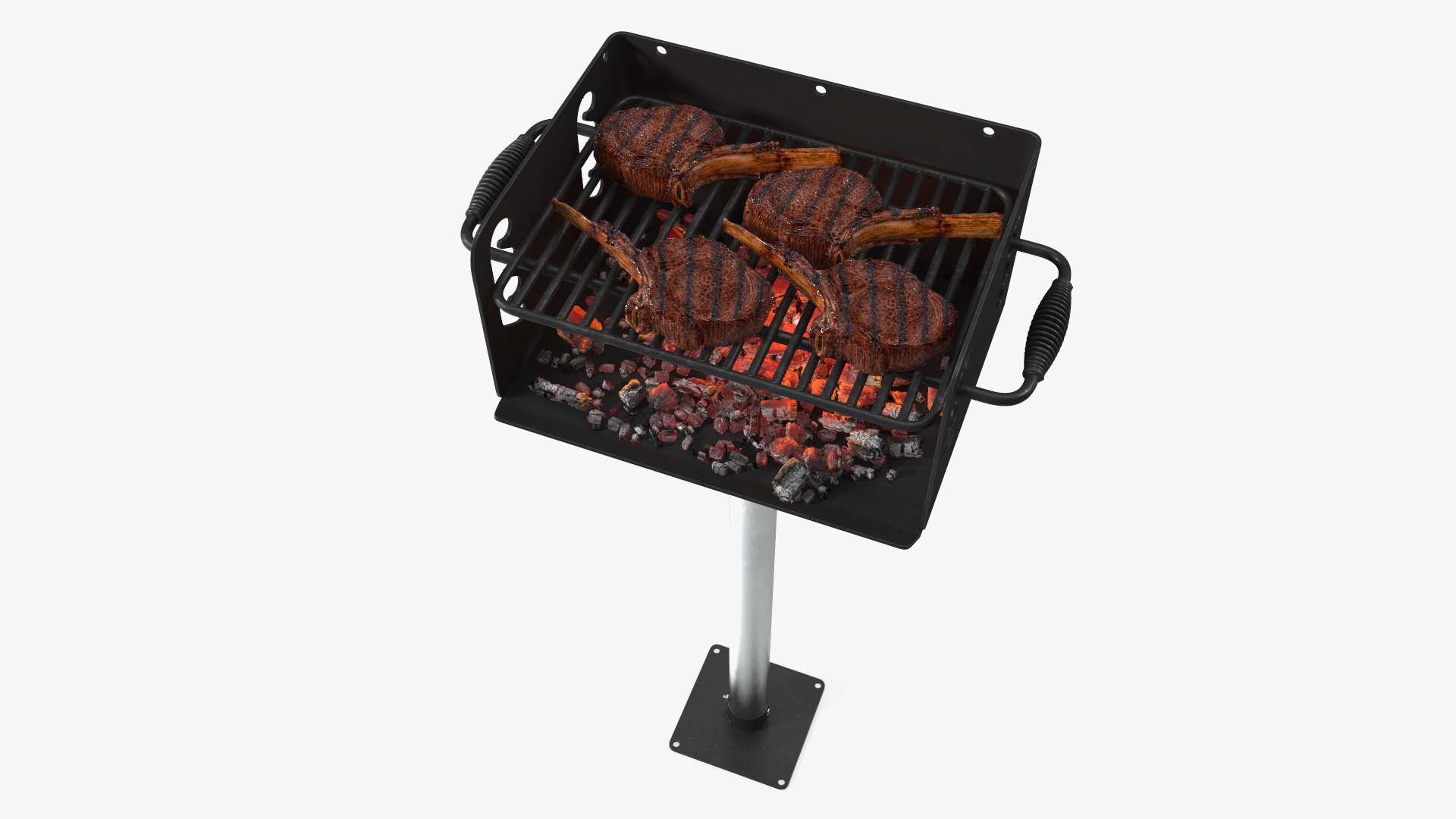 3D Charcoal Grill with BBQ Tomahawk Steak model