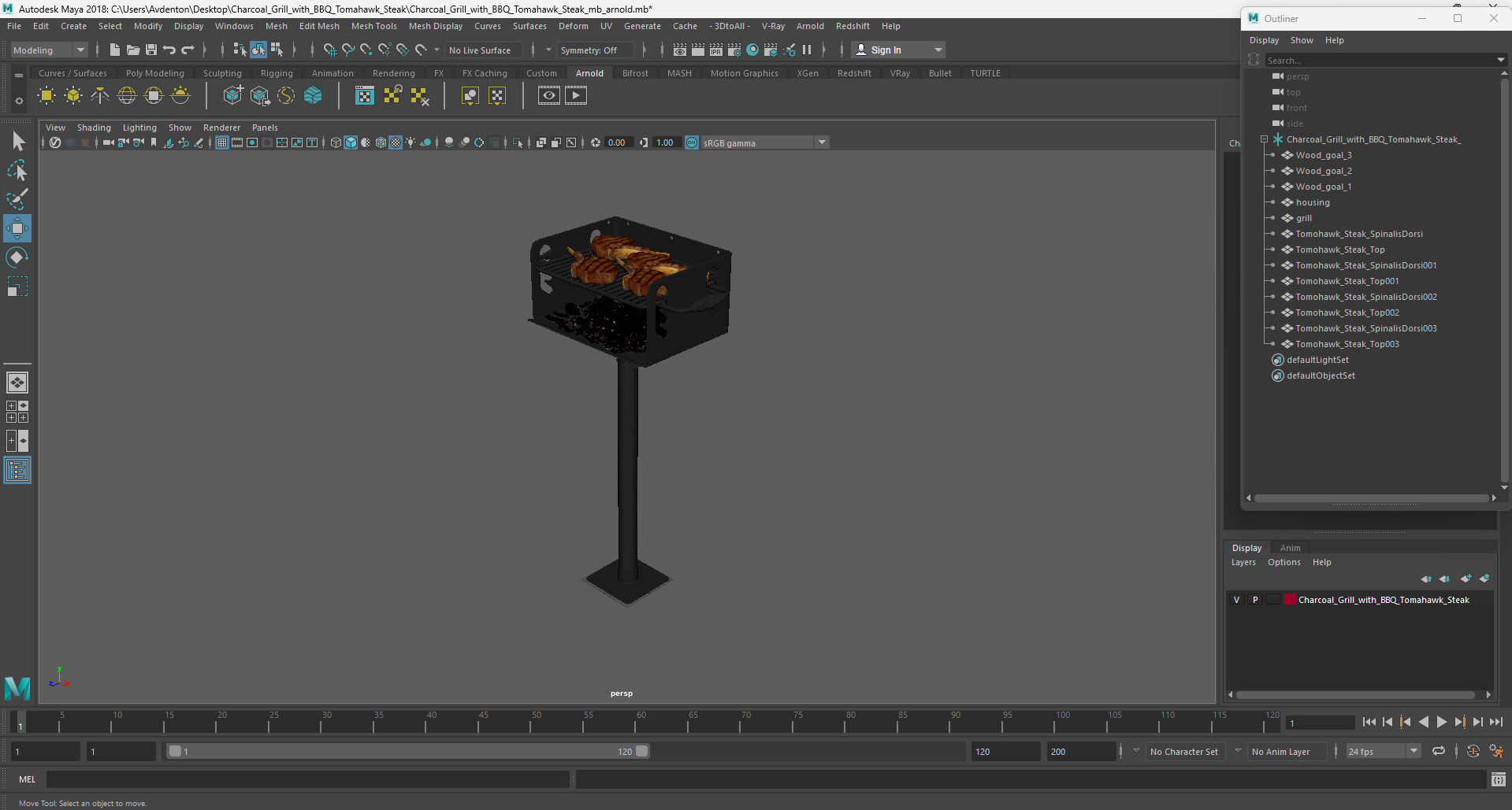 3D Charcoal Grill with BBQ Tomahawk Steak model