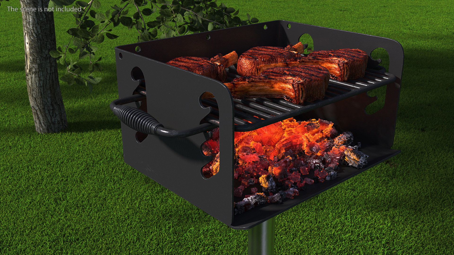 3D Charcoal Grill with BBQ Tomahawk Steak model