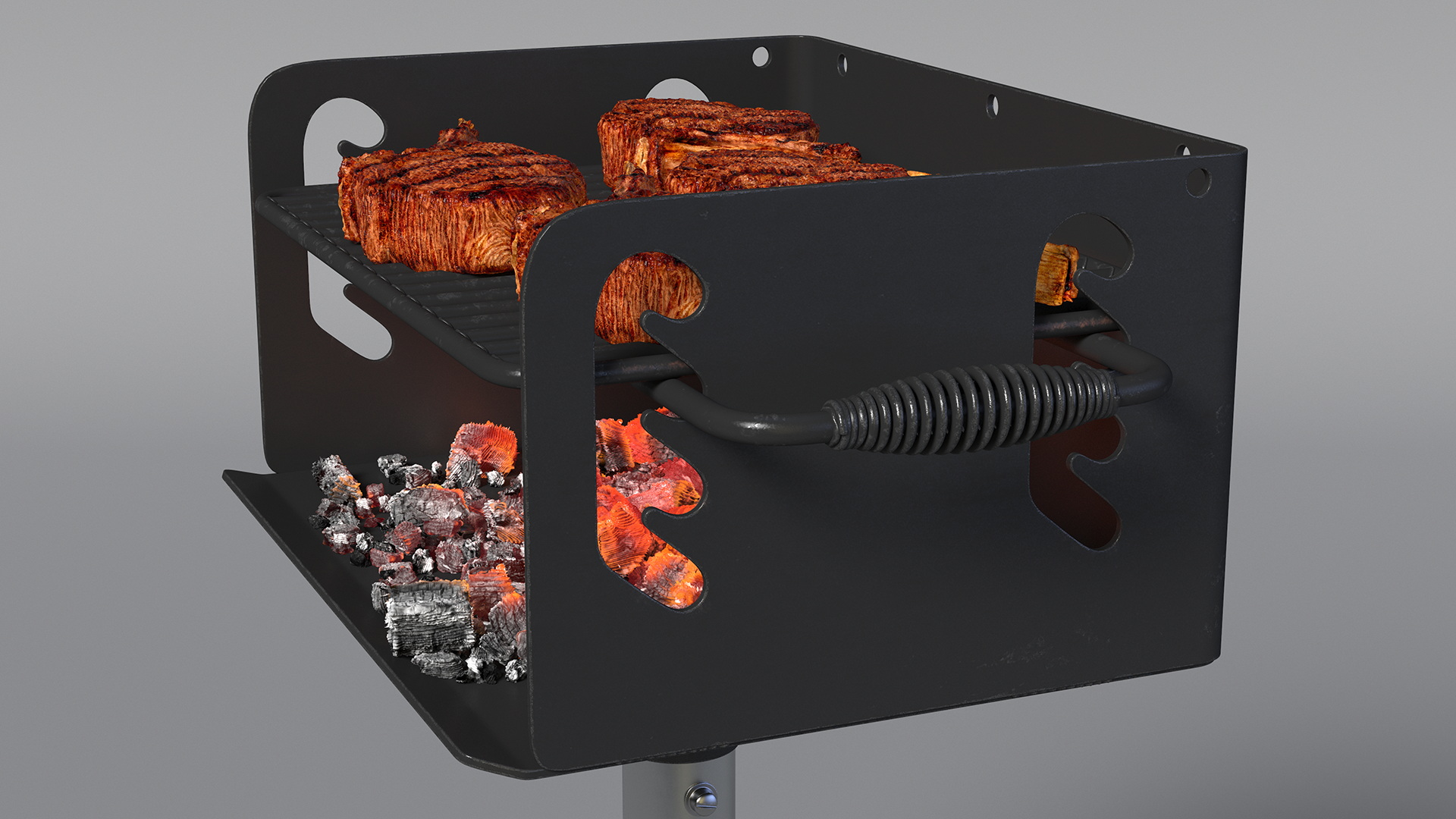 3D Charcoal Grill with BBQ Tomahawk Steak model