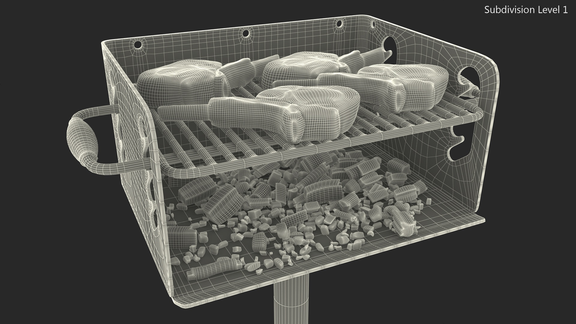 3D Charcoal Grill with BBQ Tomahawk Steak model