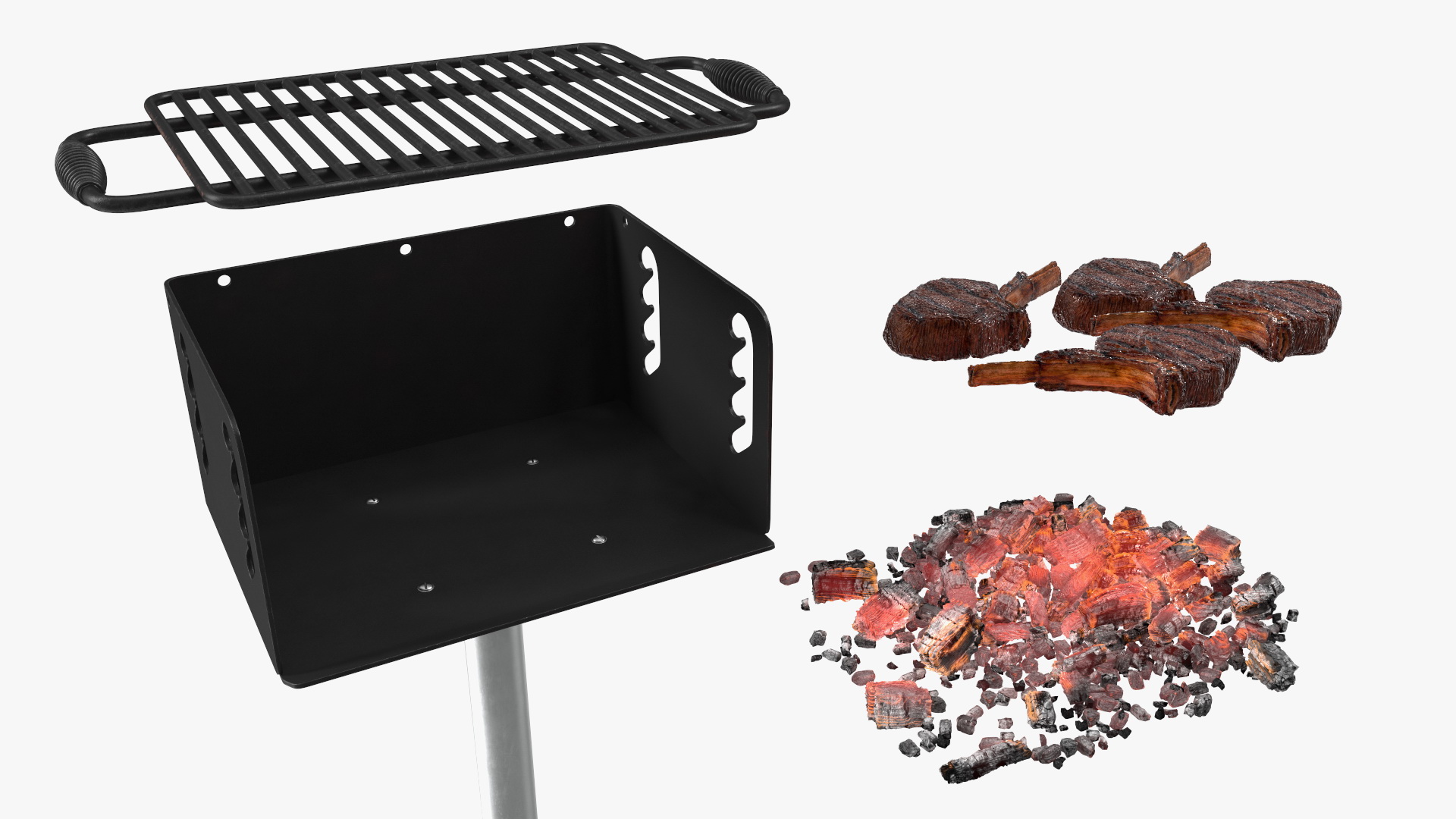 3D Charcoal Grill with BBQ Tomahawk Steak model