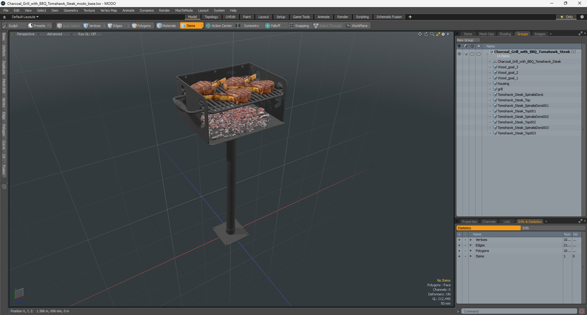 3D Charcoal Grill with BBQ Tomahawk Steak model