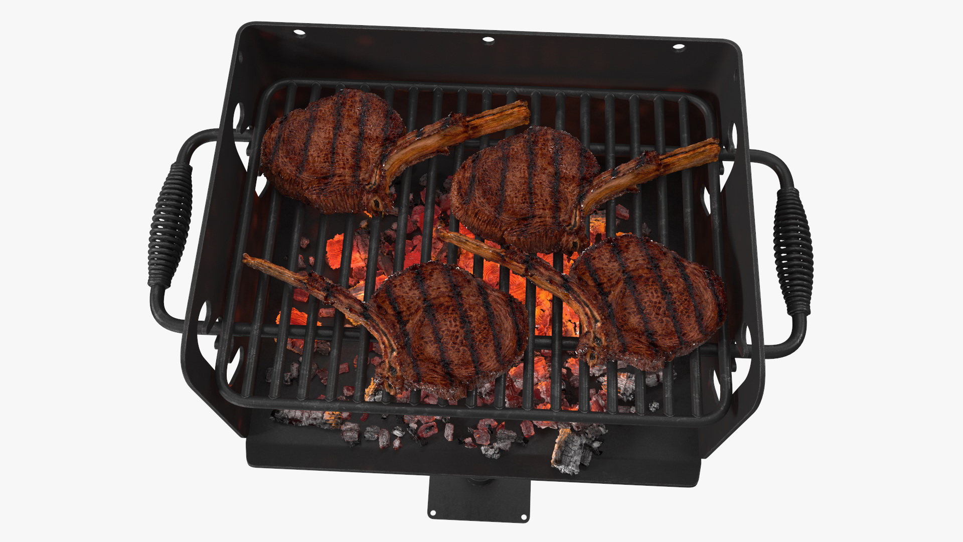 3D Charcoal Grill with BBQ Tomahawk Steak model