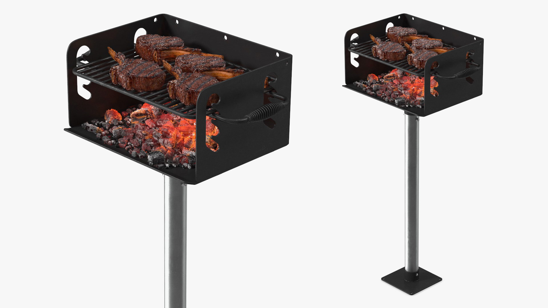 3D Charcoal Grill with BBQ Tomahawk Steak model