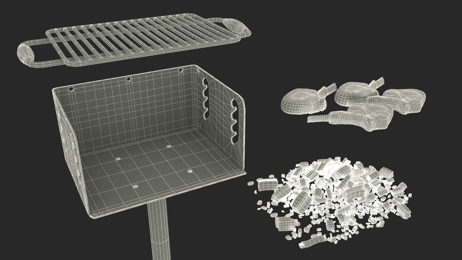 3D Charcoal Grill with BBQ Tomahawk Steak model