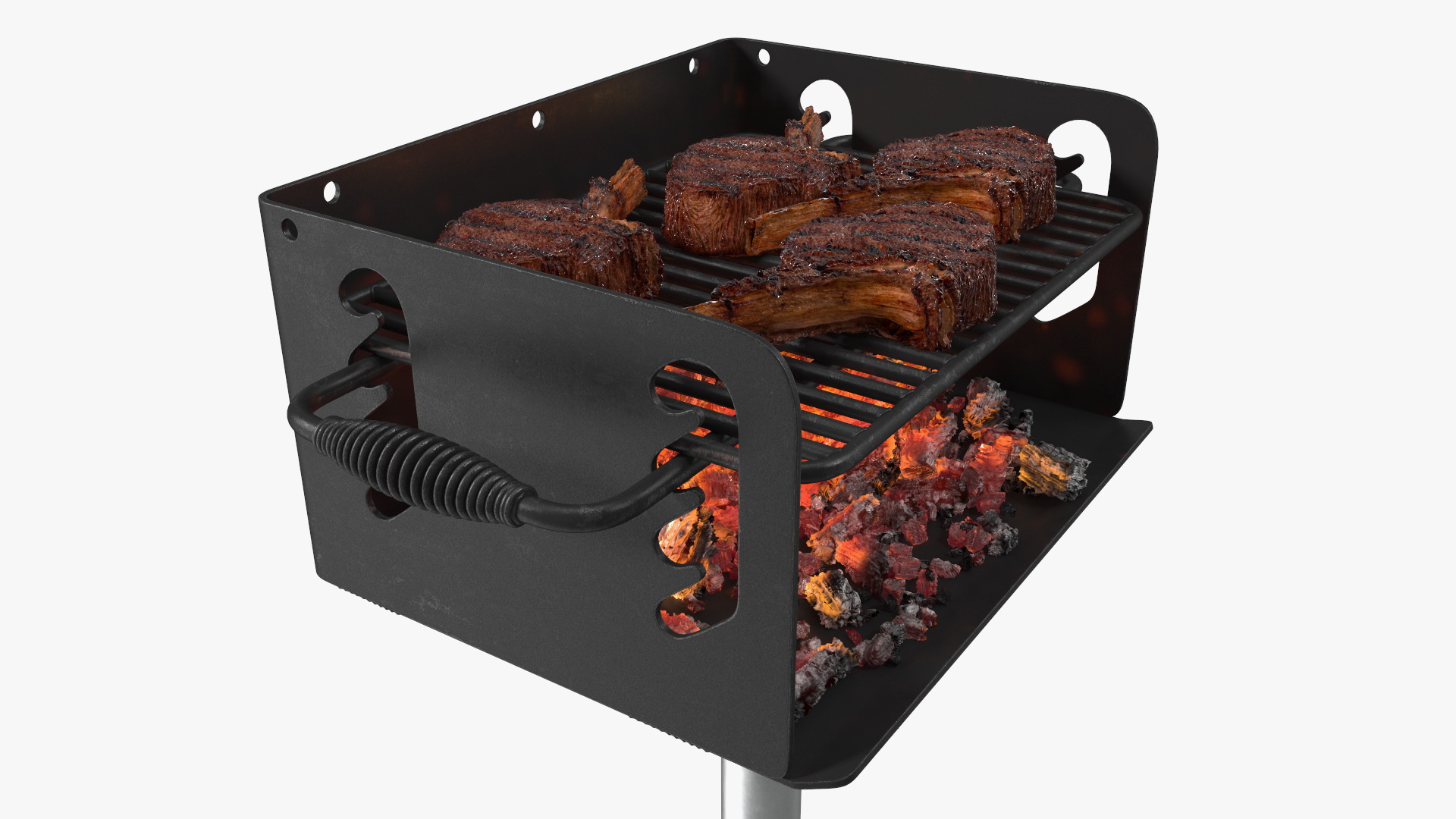 3D Charcoal Grill with BBQ Tomahawk Steak model