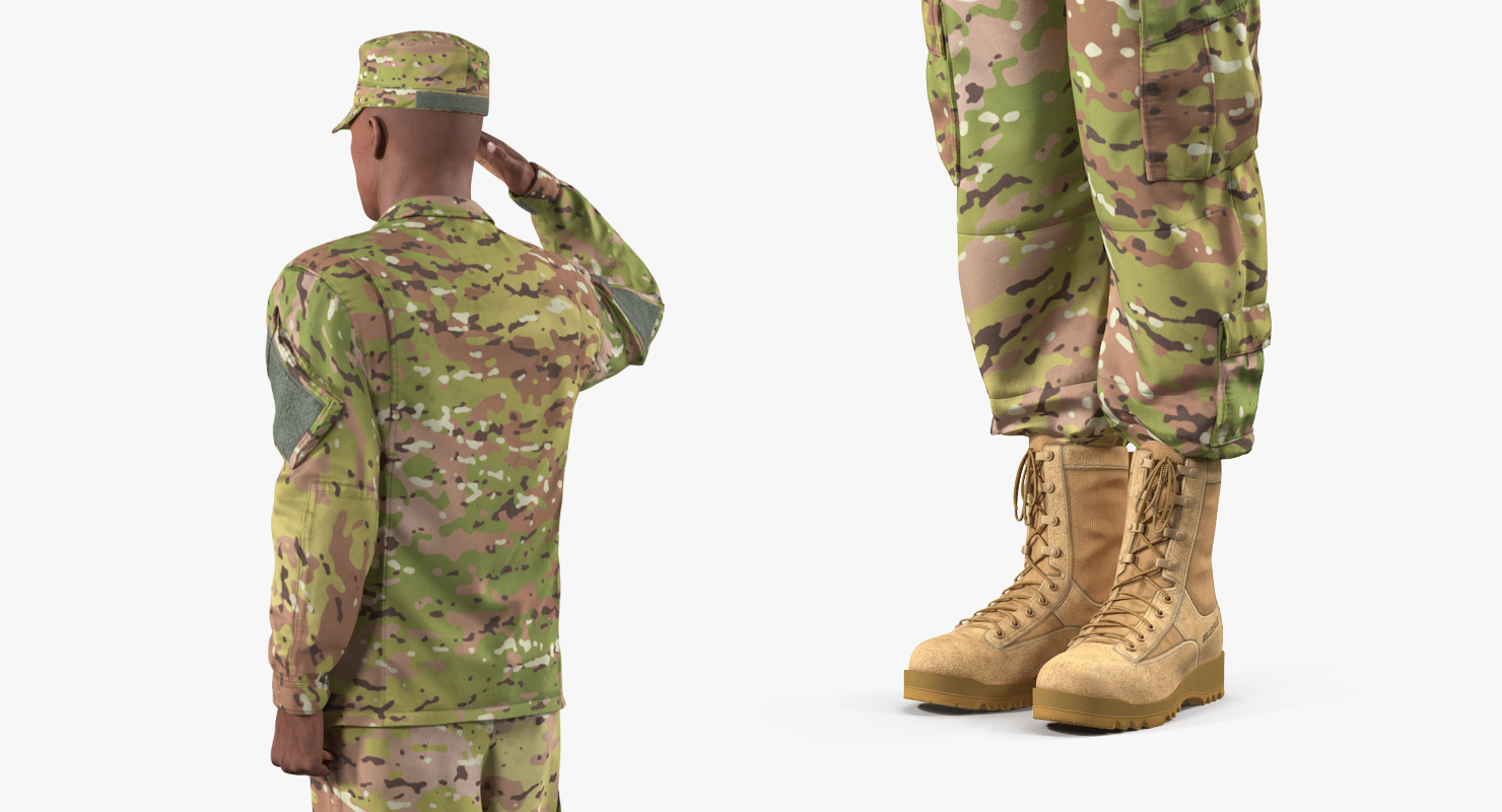 3D model US Army African American Soldier Camo Saluting Fur