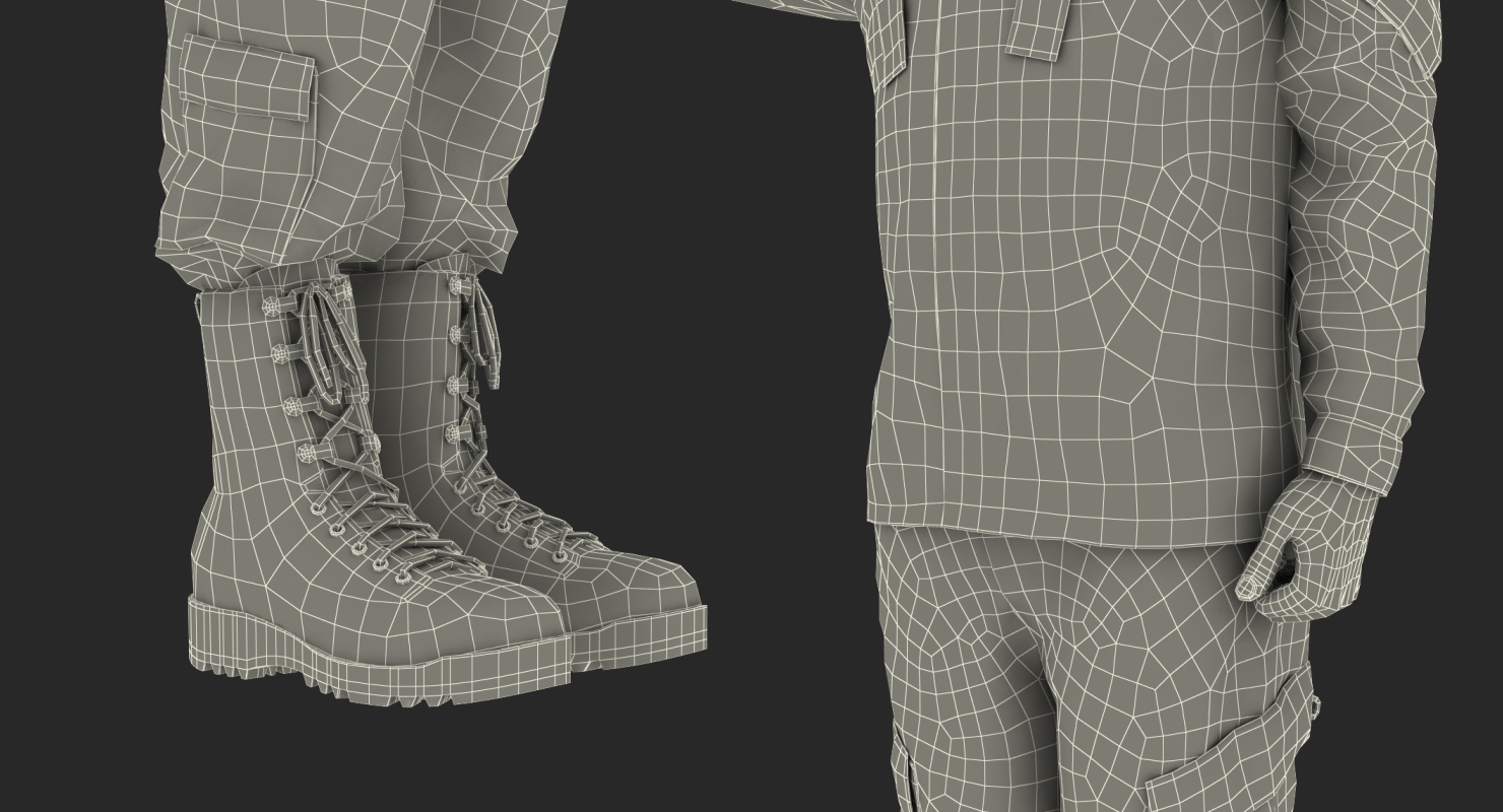 3D model US Army African American Soldier Camo Saluting Fur