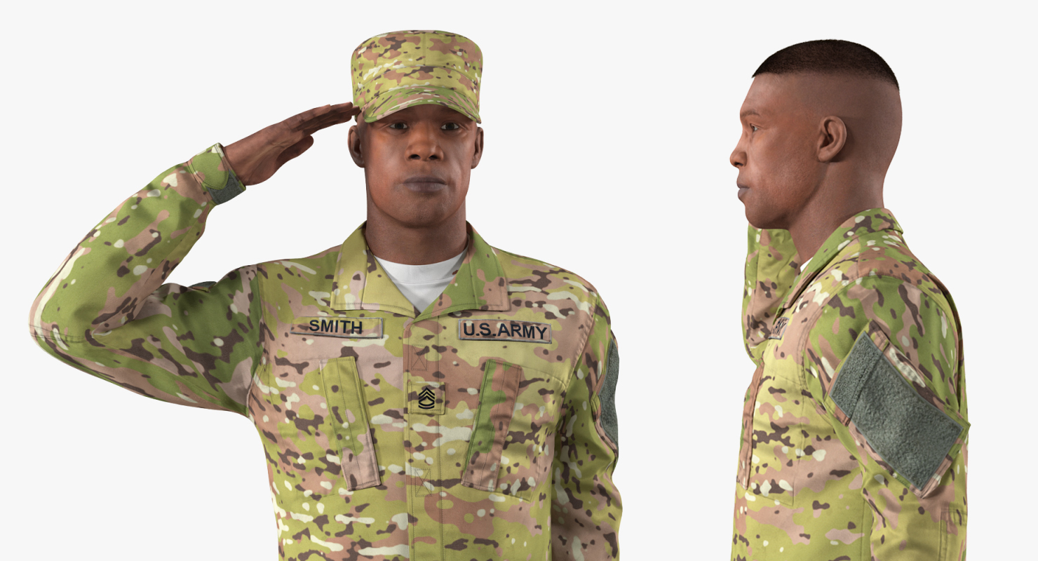 3D model US Army African American Soldier Camo Saluting Fur